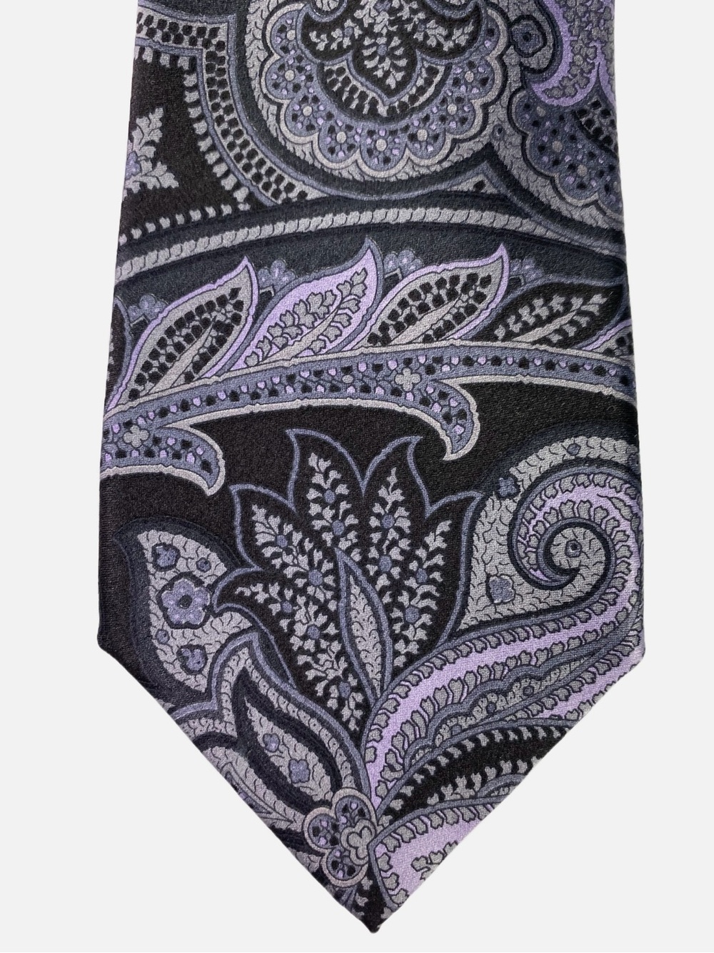 Valentino Necktie Tie Mens Black Silver Purple Paisley Silk Designer Italy - Picture 2 of 5